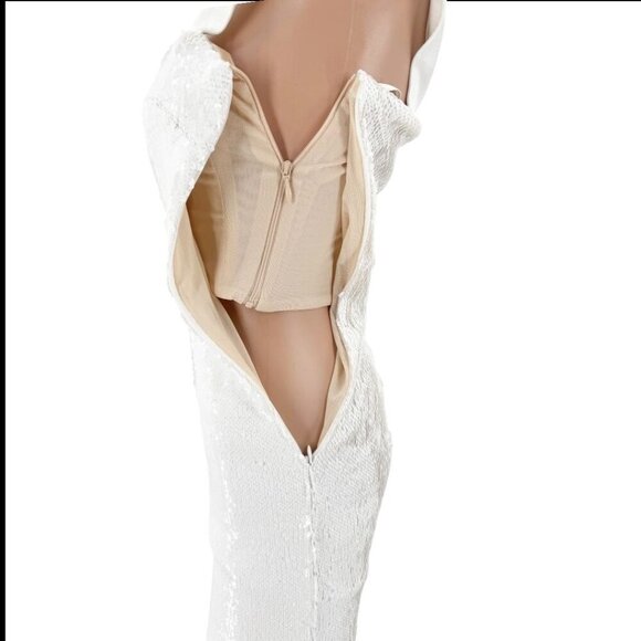Galvan London Dress White Sequin Chiffon Mini FR34 US2 | Designer Cocktail Party - Picture 6 of 7